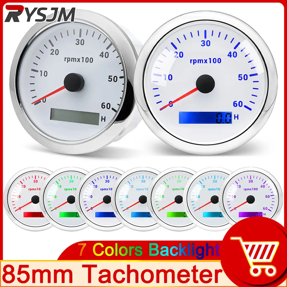 85 mm tachometer 7 farieb Svetlo 0-6000 ot./min. 12 V/24 V RPM Tacho Meter s LCD HOURMETER PRE DIESEL A CARTA Prispôsobené
