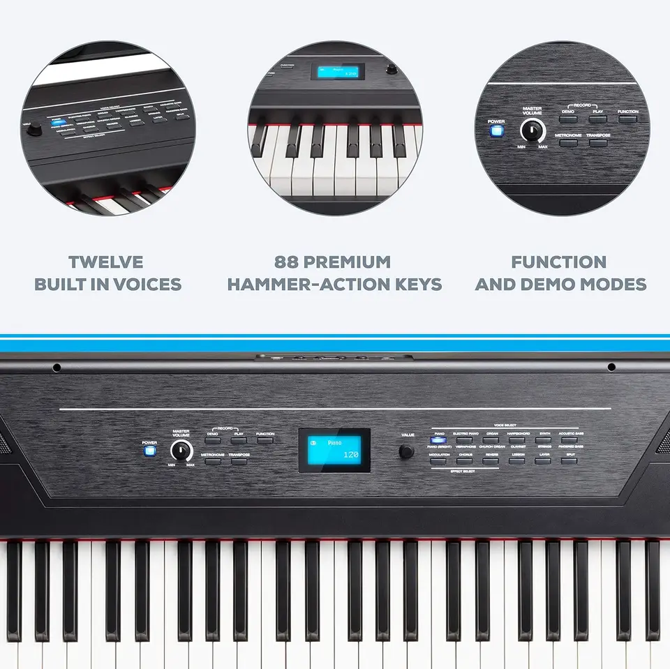 88 Kľúčové digitálne klavírne klávesnica s kladivom vážené kľúče, 12 hlasov, M-Audio SUSAL Pedal a HDH40