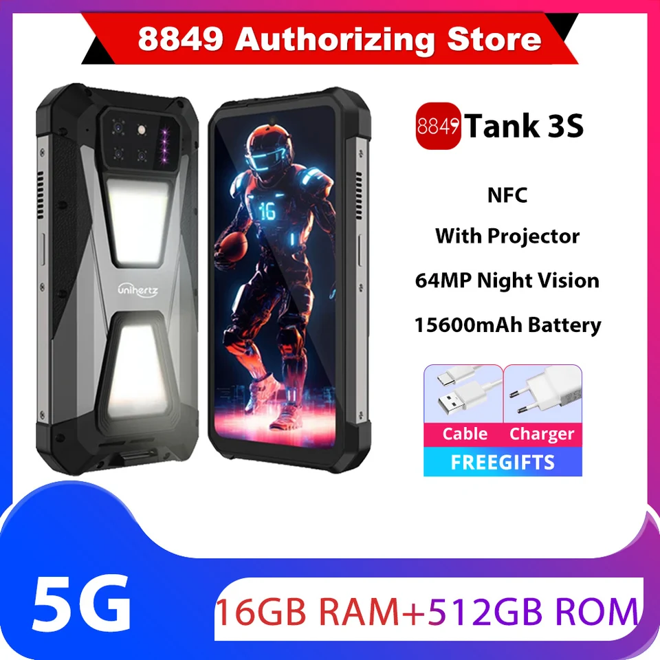 8849 Tank 3s Unihertz 12/16 гб 256/512 гб 64MP Super Night Vision 15600 мач 5G Rugged s projektorom Android 14 Global 14 Global