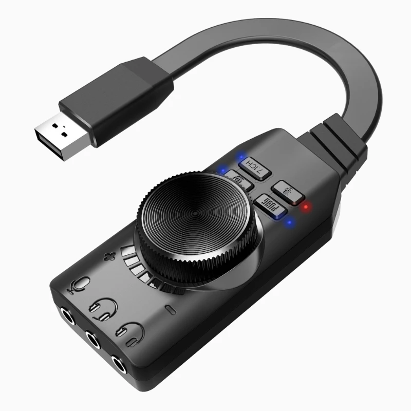 896f USB Zvukový adaptér s virtuálnym 7.1 Surround USB Externá zvuková karta pre hráčov, podporuje jednoduché nastavenia PC