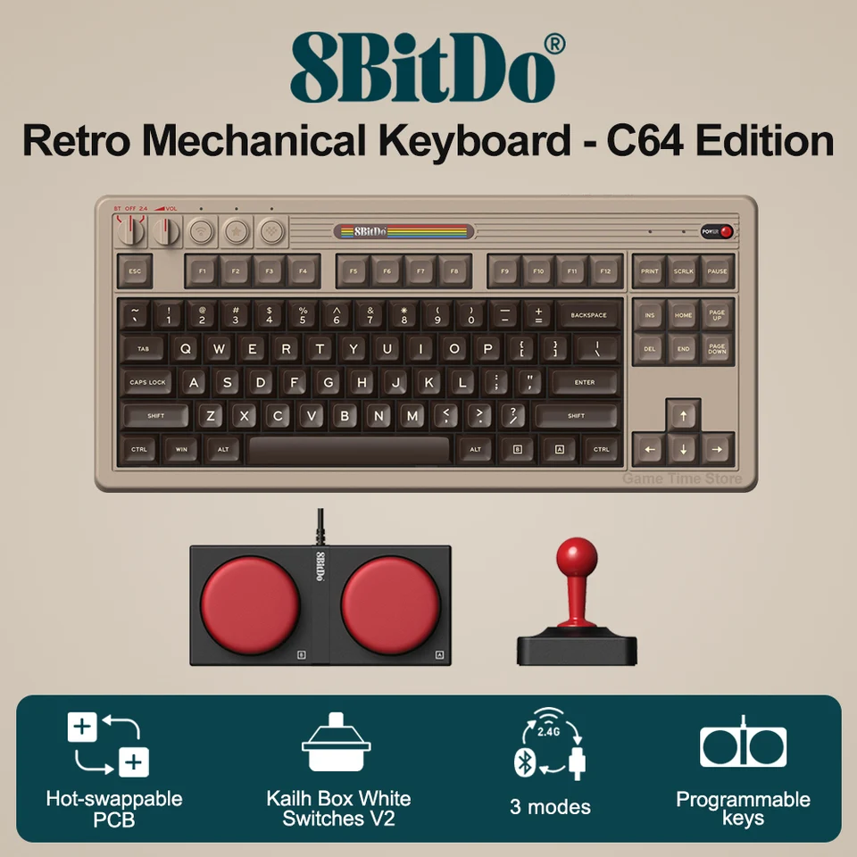 8bitdo retro mechanická klávesnica Hot Zremená PCB, biely spínač Kailh Box V2, navrhnutý so super tlačidlami a Super Stick