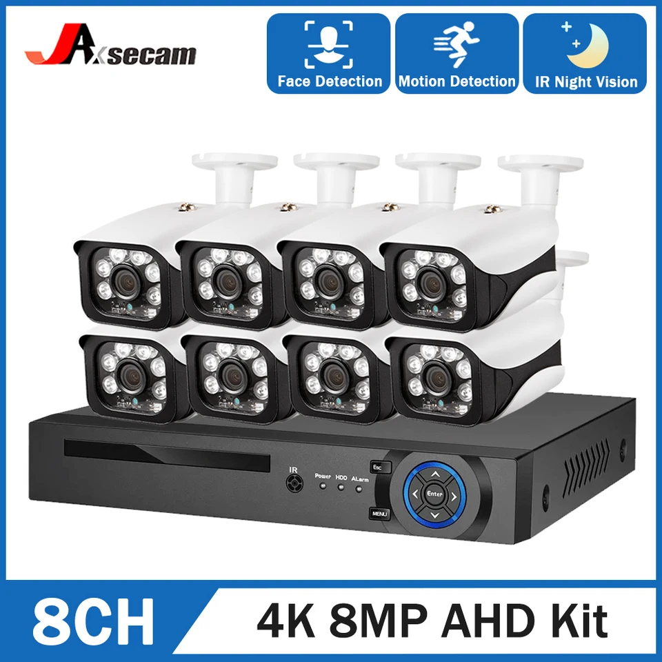 8ch detekcia tváre Analóg CCTV bezpečnostný kamera set 8MP 4K DVR Kit Night Vision AHD fotoaparát video sledovacia súprava