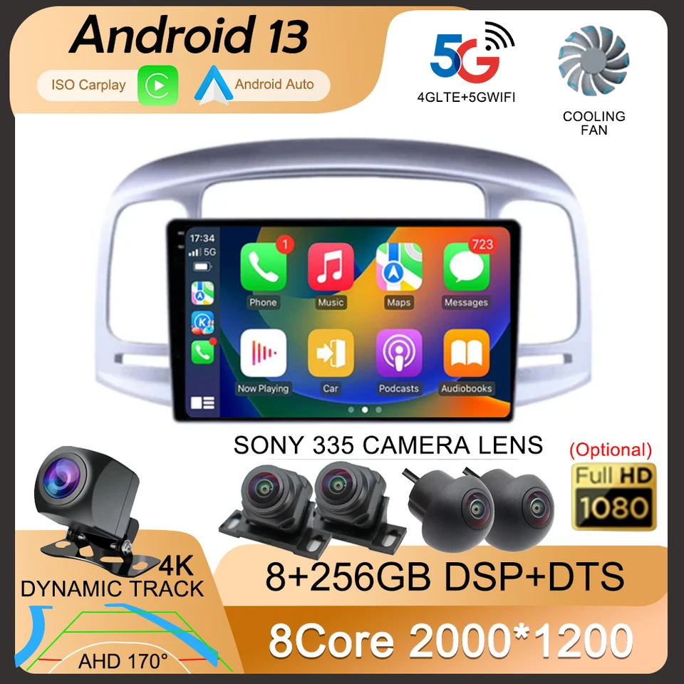 8G 128G Car Android Auto CarPlay pre Hyundai Accent 2008 -2011 MultiMedia Qled Screen Screen Autoradio GPS Navigation WiFi WiFi