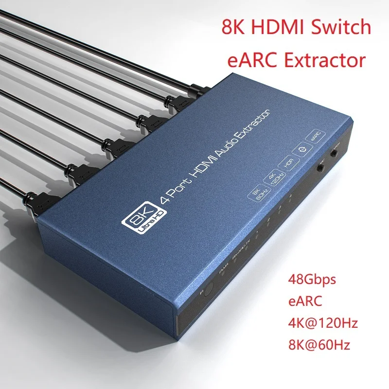 8k@60Hz HDMI kompatibilný spínač zvukového extraktora EARC Soundbar 4K@120Hz 48 Gbps 12bits VRR ALLM pre PS5 Xbox