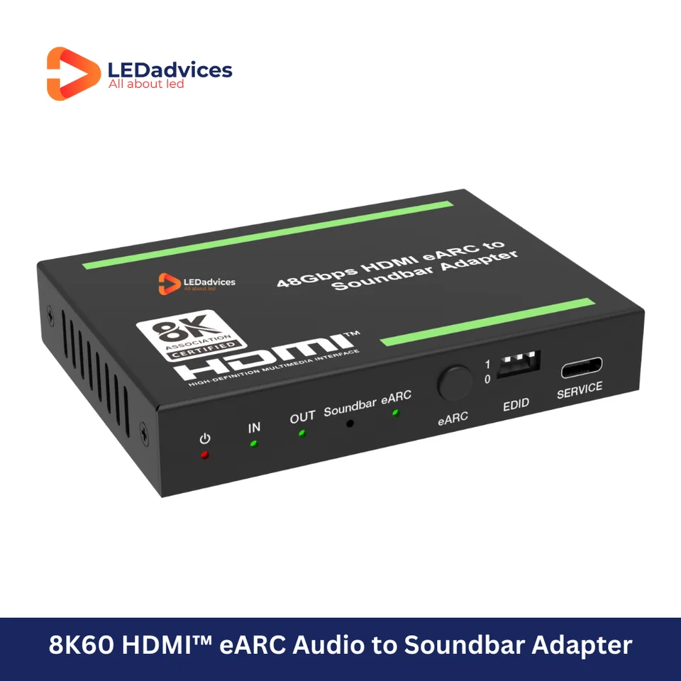 8K60 HDMI EARC Audio to Soundbar Adapter - 48 GBPS, HDMI 2.1, Dolby Atmos, DTS: X, EDID Management, CEC Control