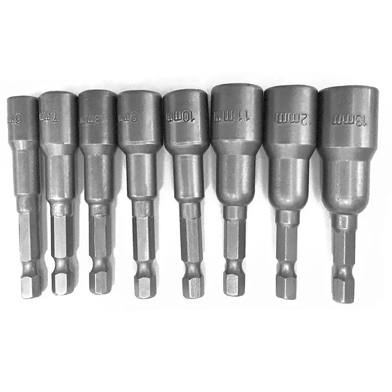 8ks 1/4 palca Hex Hex Magnetic Nut Socket Set Metric Impact Bits Bits 6 až 13 mm adaptér