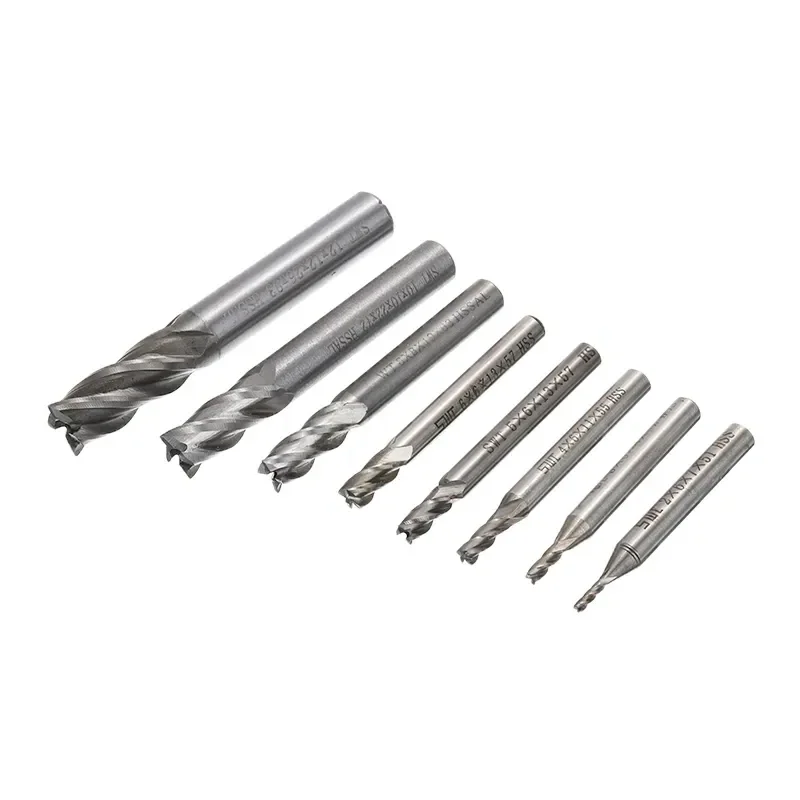 8ks 2 mm/3 mm/4 mm/5 mm/6 mm/8 mm/10 mm/12 mm 4 flauta HSS Karbidová rovná drievna driek na mletie koncového mlyna CNC Cutter Bit Bit Nástroj