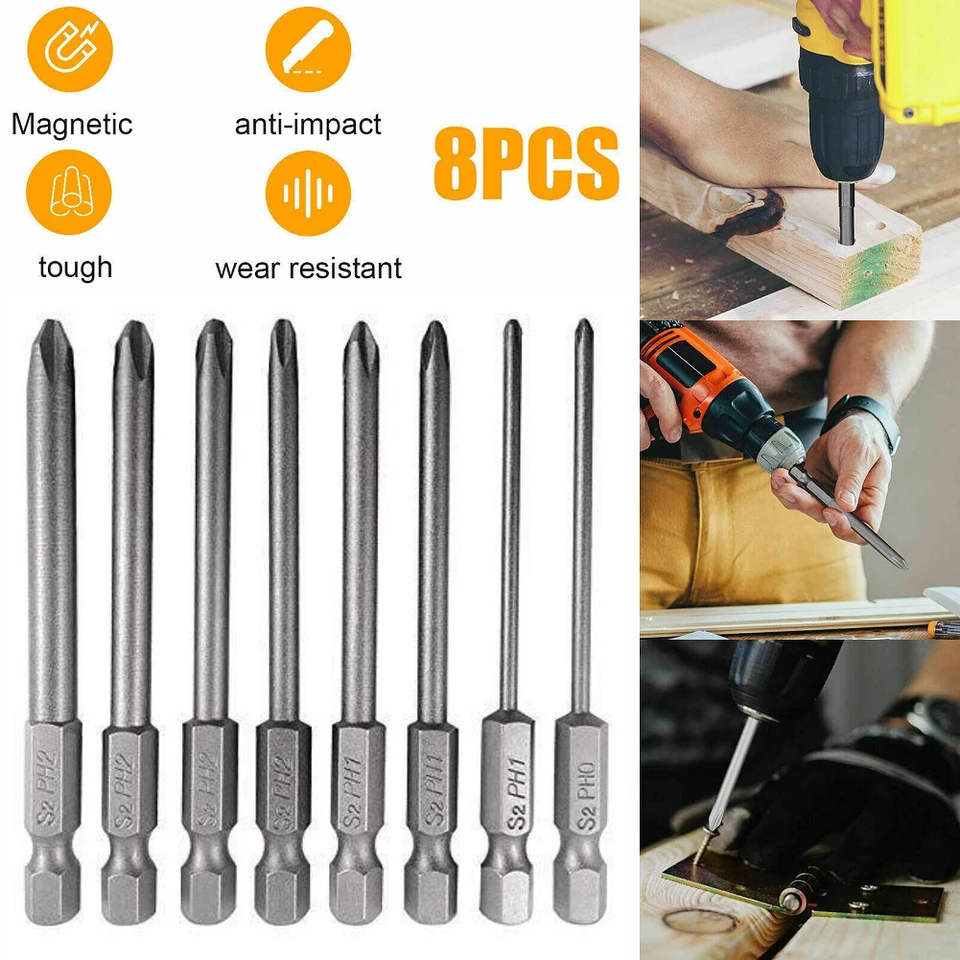 8ks 75 mm dlhé magnetické šesťhranné skrutkovacie kúsky skrutkovača 1/4in hex zliatiny Elektrický skrutkovač PH0/PH1/PH2 ručné náradie
