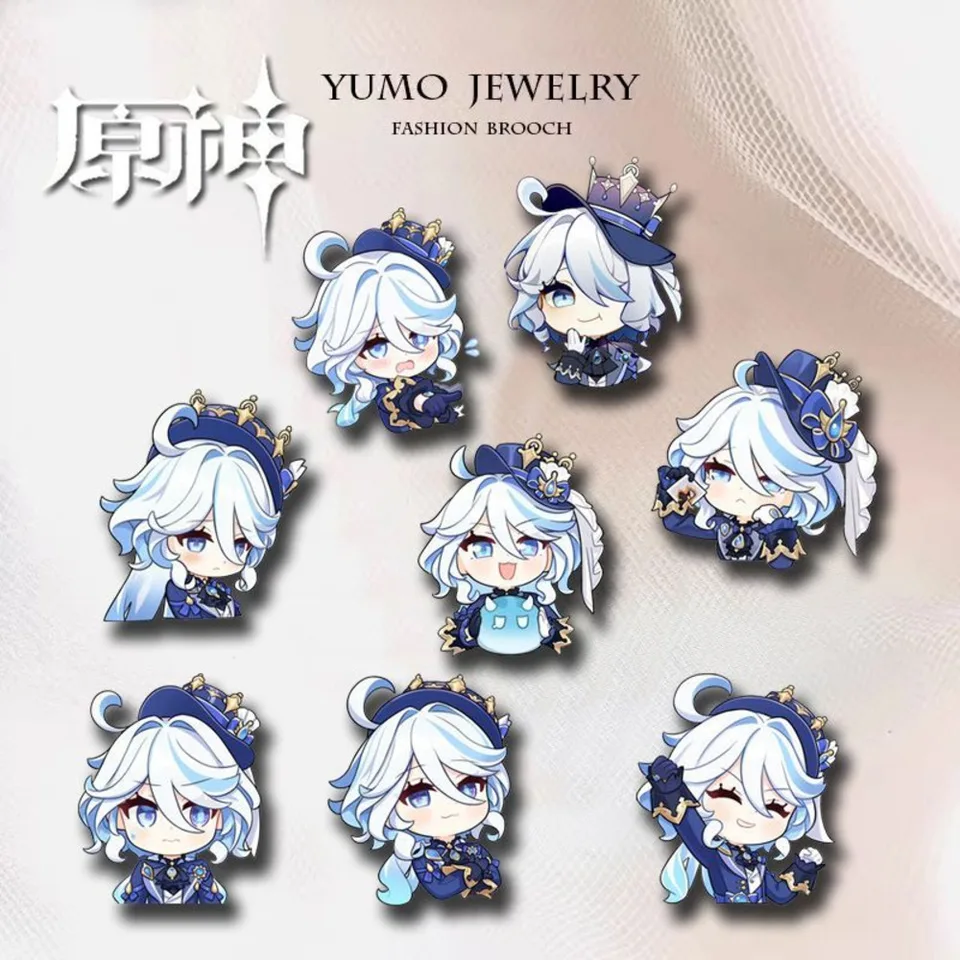 8ks Anime Genshin Impact Badge Brošorový brošňový ohniská Furina Clothes Batoh Dekorácie klopa personalizovaná značka hrudníka