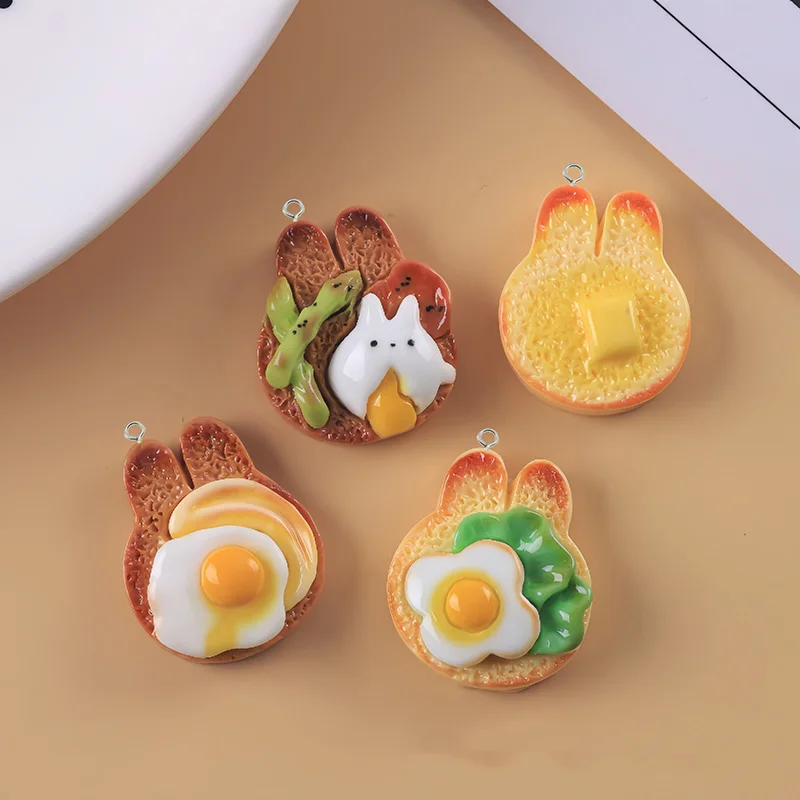 8ks karikatúra králičie chlieb roztomilé živice kúzla vtipné toastové jedlá prívesok na náušnice Keychains DIY šperky