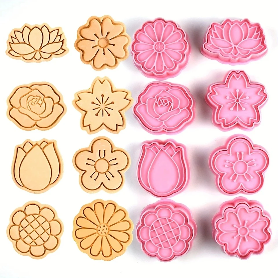 8ks kvety cookies Cutters plastové karikatúry naliehavé sušienky plesne cukrovinky Cookie pečiatka kuchynské pečenie Nástroje na pečenie