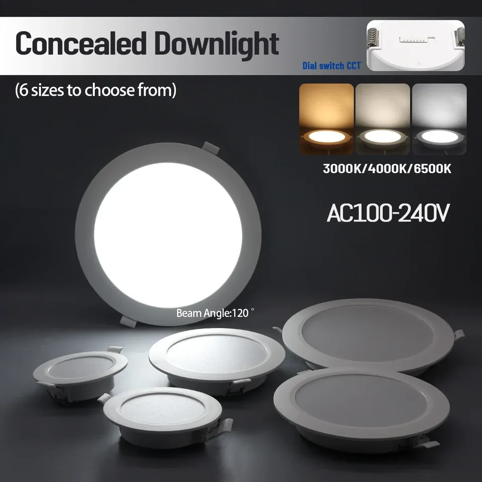 8ks LED Downlight 100-240V Dial Swich CCT 3000K/4000K/6500K Stropné svetlo 20 W/24 W zapustené okrúhle panelové svetlo vnútorné osvetlenie