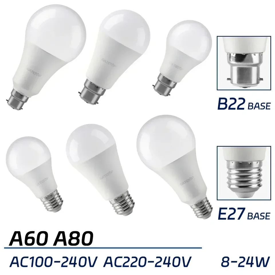 8ks LED žiarovka LAMP A60 A80 E27 B22 AC120V 110V 220V Svetlo Skutočný výkon 8W 24W 3000K 4000K 6000K Lampy pre domáce a kancelárske osvetlenie