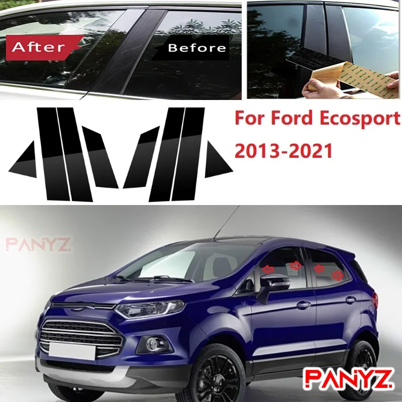 8ks leštené stĺpové príspevky vhodné pre Ford Ecosport 2013-2021 Orezanie okna BC Stĺpka Nálepka