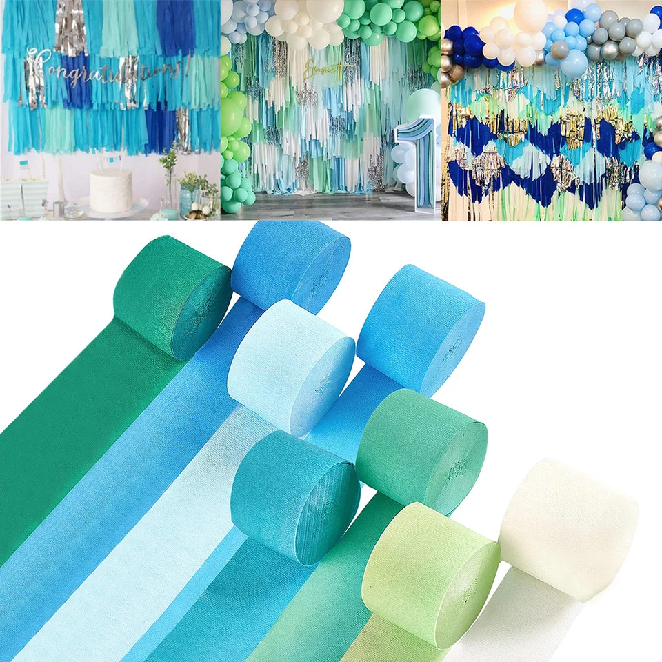 8ks modrý zelený krepový papier Streamers Ocean Jungle Nautical Téma zavesenie Pozadie pre bábätká festivaly