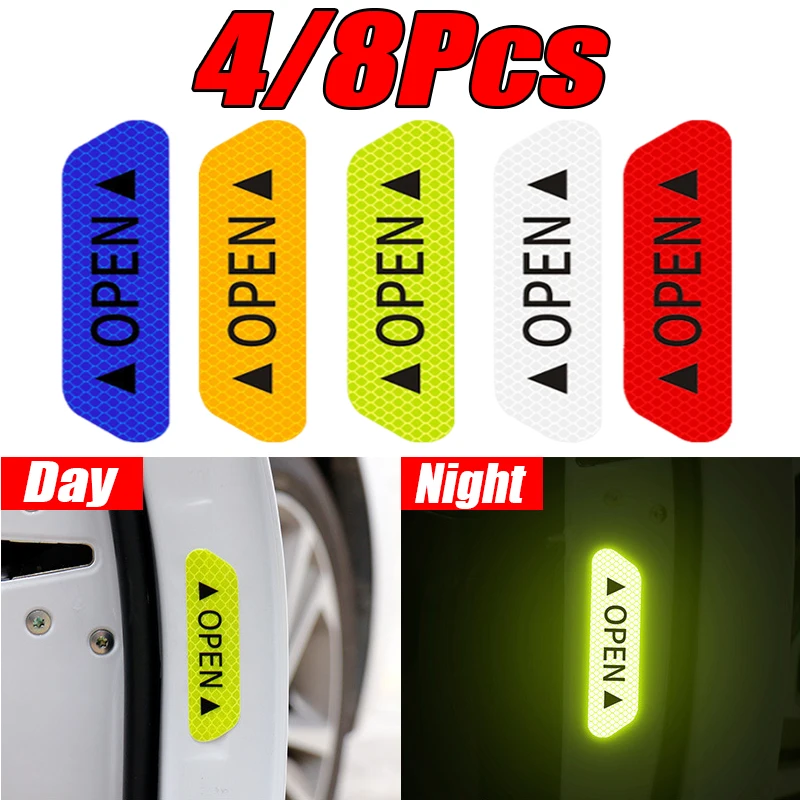 8ks/set car Open Reflexe Stupeňové výstražky Výstraha Night Driving Bezpečnostné osvetlenie Svetlá dekorácia automatické nálepky na dvere nálepky