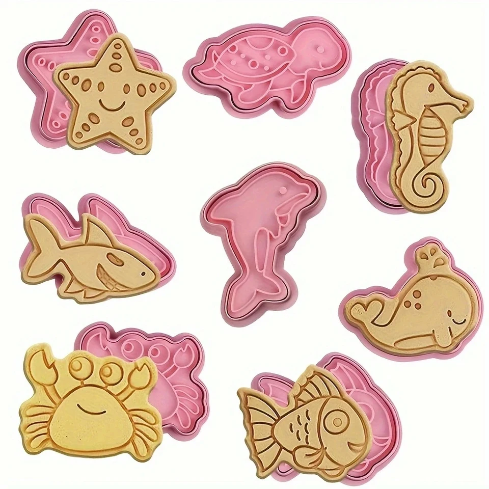 8ks set cookie stropka pečiatka Cartoon Morine Animaly Ryby Tvar sušienok plesne cukrovinky kuchynské pečenie Nástroje na pečenie