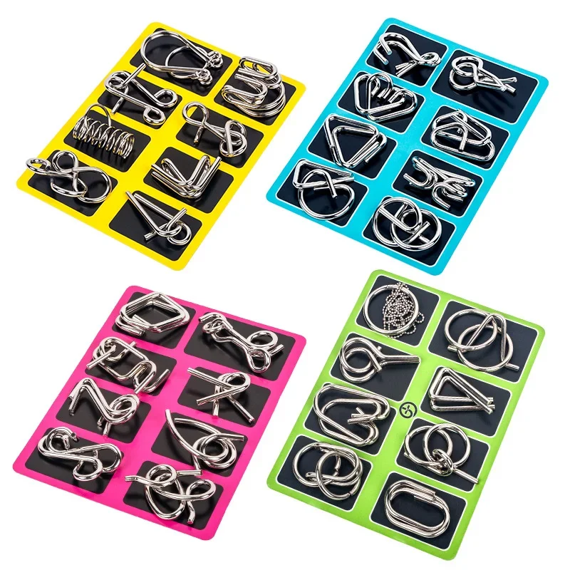 8ks/set Metal Montessori Puzzle Wire IQ Mind Brain Teaser Puzzle Deti Dospelí Interaktívne vzdelávacie hračky RELIEVER Vzdelávacie hračky
