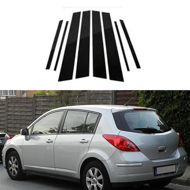 8ks set čierny stĺpový stĺpový kryt okna Fit Fit for Nissan Versa 5Door Hatchback 2006-2011