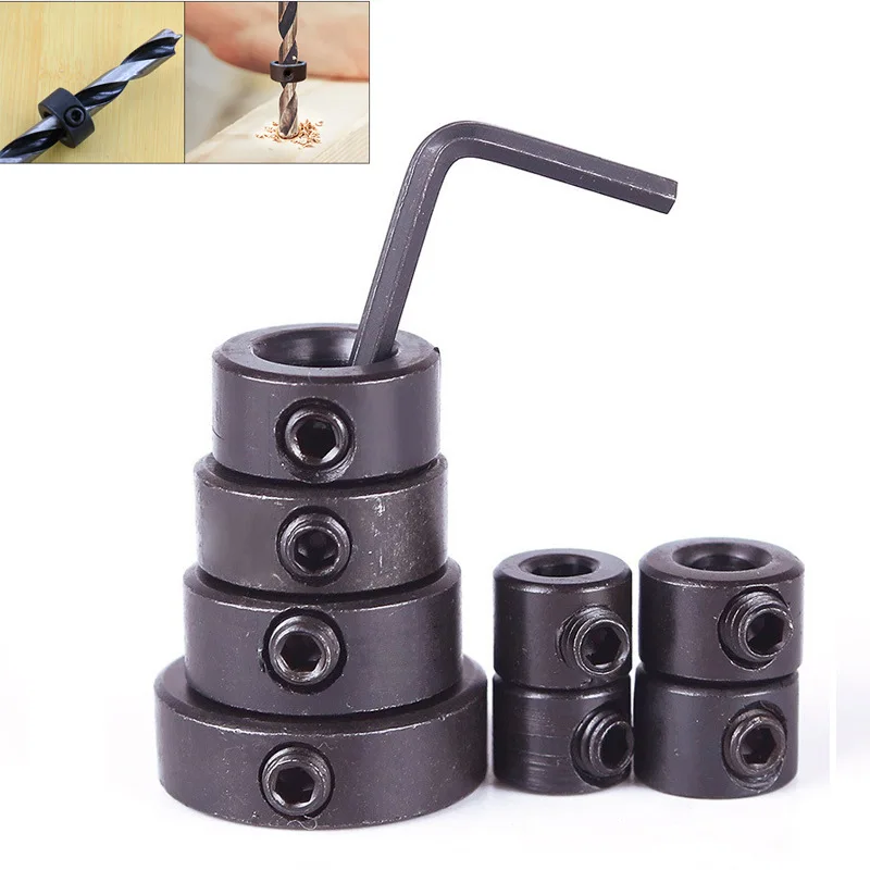 8ks Woodworking Vŕtačka lokalétor 3-16 mm hĺbky hriadeľa golierov vŕtačka prsteň pre vŕtačku vŕtačky bit hexagon wrenčový bit