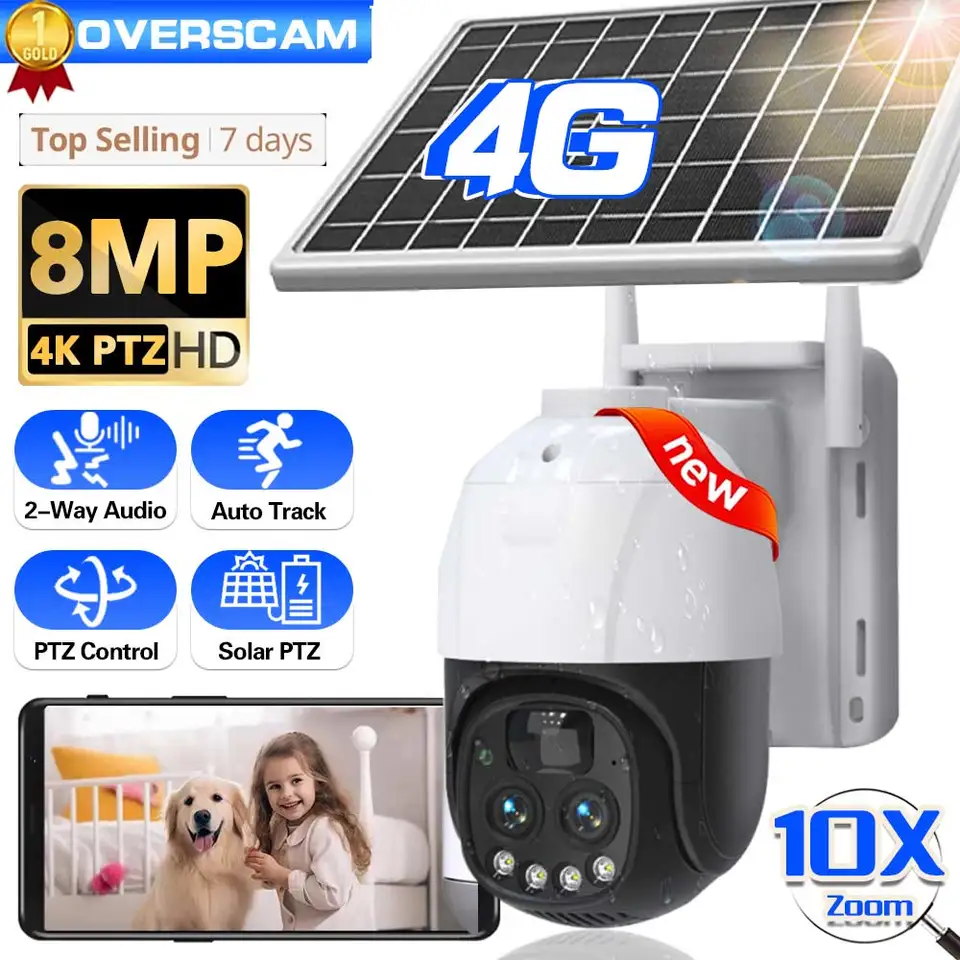 8MP 10X Zoom PTZ 4G SIM CARTKA COMOANA COMERA OUTDOROU Solar HD Vstavaná batéria Video sledovací fotoaparát Dlhodobý pohotovostný solárny fotoaparát