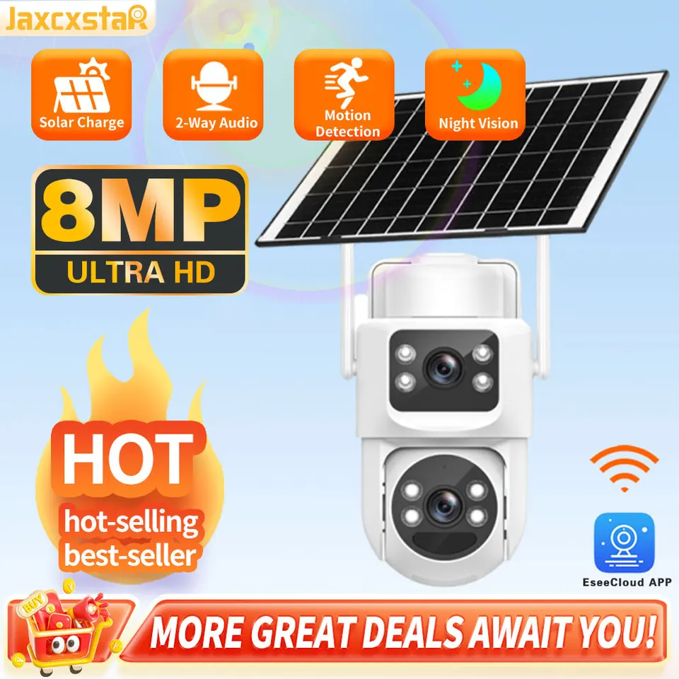 8MP 4K Dual Screen Solar WiFi Camera Outdoor Dual Lens Plná farba PTZ PIR Detekcia Detekcia ľudského automatického sledovania Solárna bezpečnostná kamera