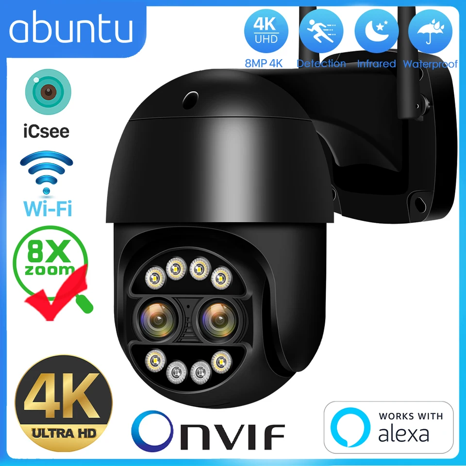 8MP 4K IP fotoaparát wifi PTZ 8X Voliteľné priblíženie sledovacieho fotoaparátu Dvojitá šošovka HD Security CCTV Camera Human Detection ICSEE APP NVR