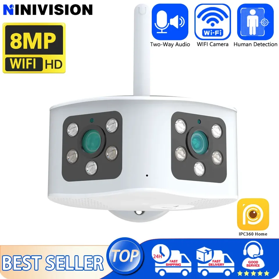 8MP 4K WiFi Dual Dual Lens 180 ° Ultra široký výhľad uhlový panoramatický Panoramatický IP CCTV fotoaparát Outdoor Color Night Detection Detection Security Camera