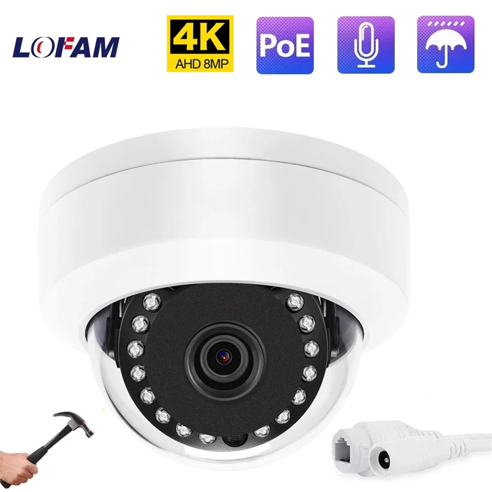 8MP 5MP POE IP fotoaparát ONVIF vandaf-nepresný kupol v interiéri vonkajšie zvukové video CCTV Sledovanie bezpečnostnej kamery 4K IPC pre systém NVR