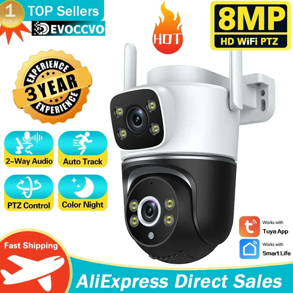 8MP PTZ WiFi Outdoor Dual Dual Dual Screen IP Camera AI Sledovanie bezpečnostnej ochrany CCTV sledovací fotoaparát TUYA SMART LIFE