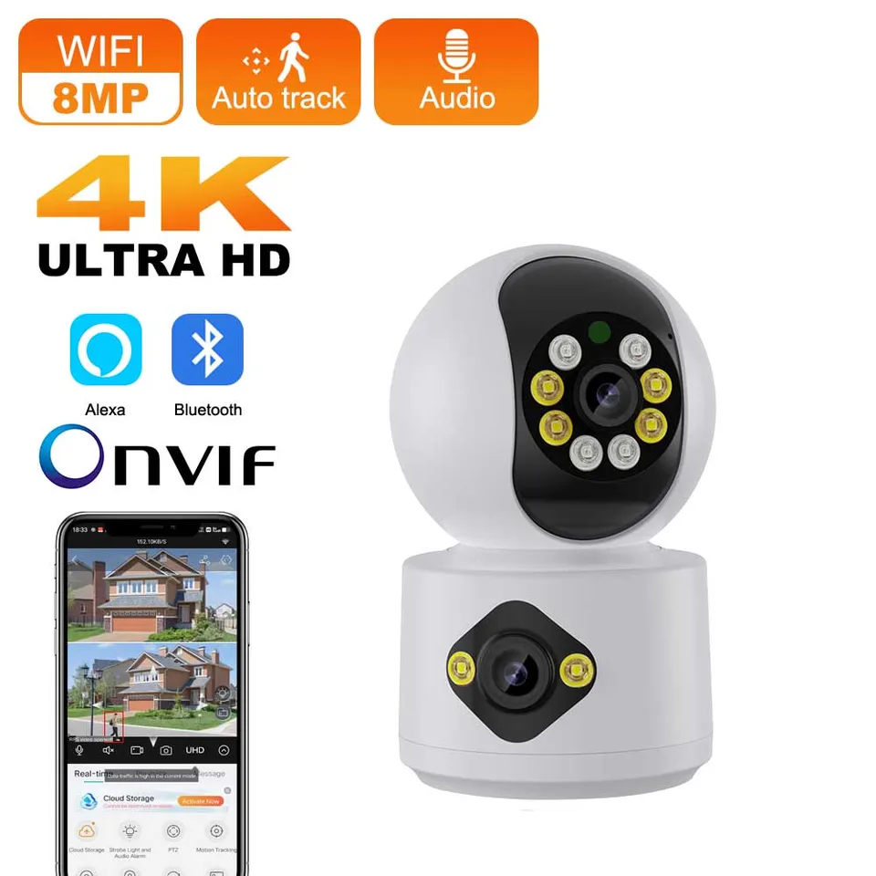 8MP WiFi IP fotoaparát s duálnou šošovkou Duálna obrazovka detský monitor domáci bezpečnostný fotoaparát PTZ Automatické sledovanie CCTV video sledovanie ICSEE