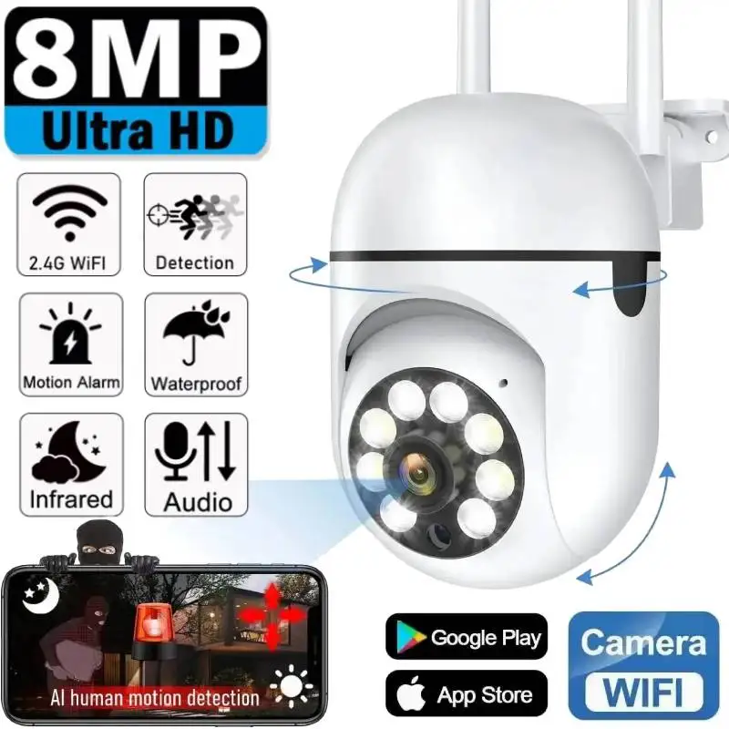 8MP WiFi IP fotoaparát s obojsmerným zvukom AI Human Tracking Sledovanie kamery 8x Digital Zoom HD Night Color CCTV Home Security Monitor
