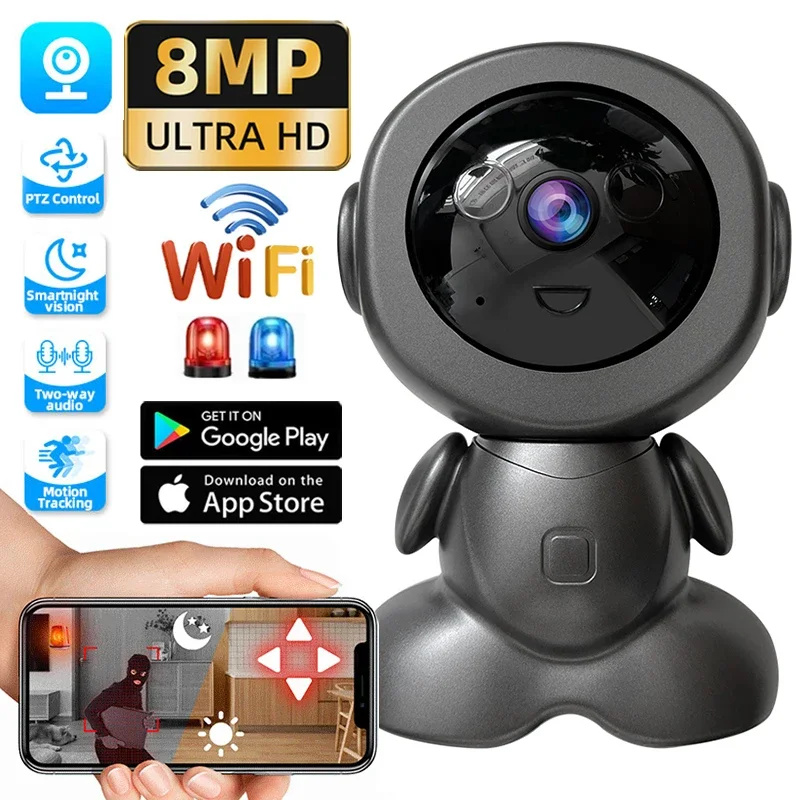 8MP WiFi PTZ fotoaparát Indoor Security HD detský monitor farebný nočný videnie Automatické sledovanie ľudského sledovania robot robot CCTV V380 App
