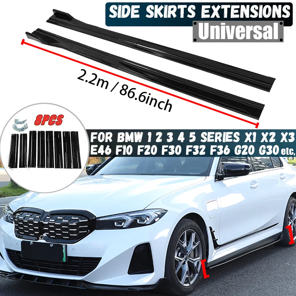 8pcs 2,2m bočná sukňa predlžovacia sukňa Rocker Plate Slupary Rumper pre BMW 1 2 3 4 5 Series E46 E90 F10 F20 F21 F30 G20 G30