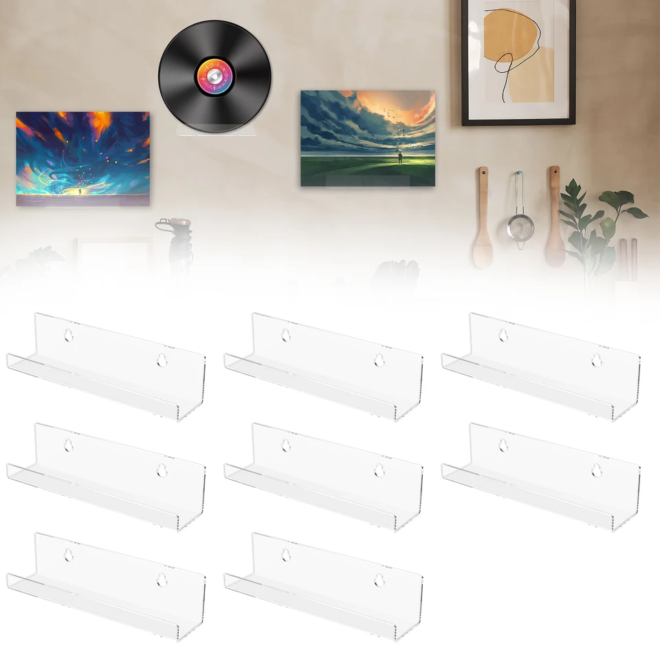 8pcs Acryl Record Držiteľ 7 palcov vinylových záznamov stena na stenu na stenu pripevnená akrylová album Držiteľ album Držiteľ Clear Vinyl Record Poličky