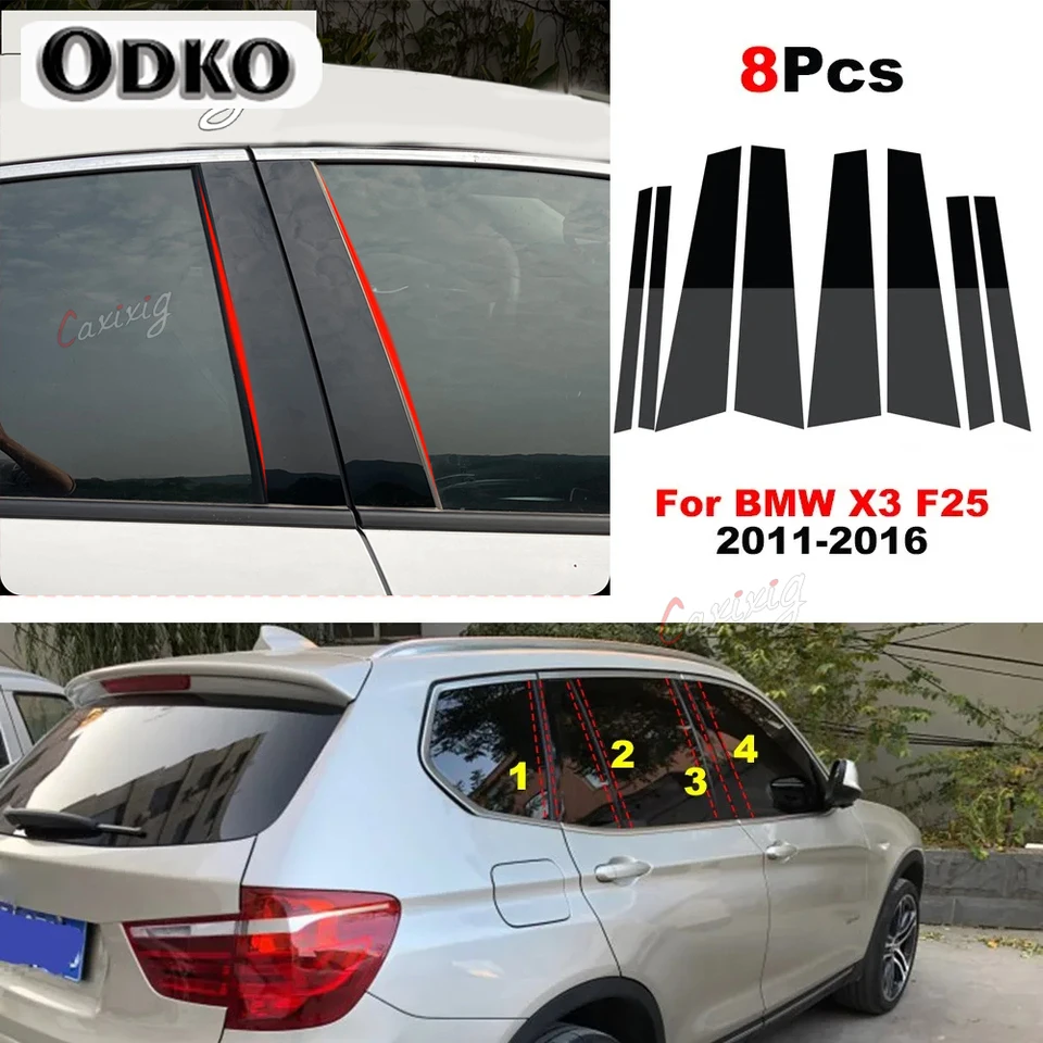 8pcs dvere automobilov na okno leštený stĺpový stĺpový stĺp pre BMW X3 F25 2012 2012 2013 2014 2015 2016 2017