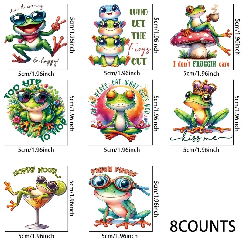 8pcs Funny Frog Citát UV DTF STRACKERS, Vodotesné nálepky na zdobenie hrnčekov, DIY ART DODATLY ， Domáca dekorácia
