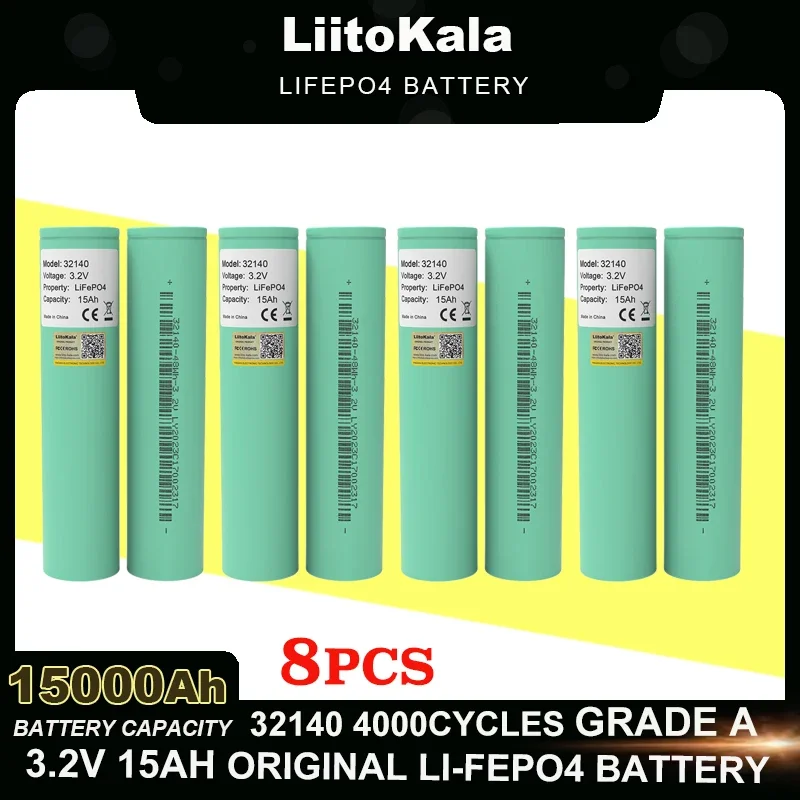 8pcs liitokala 3,2V 32140 15AH LifePo4 batéria DIY 4S 8S 12V 24 V 36V Interterové elektrické vozidlo Cestovné kempingové batérie A Grade A