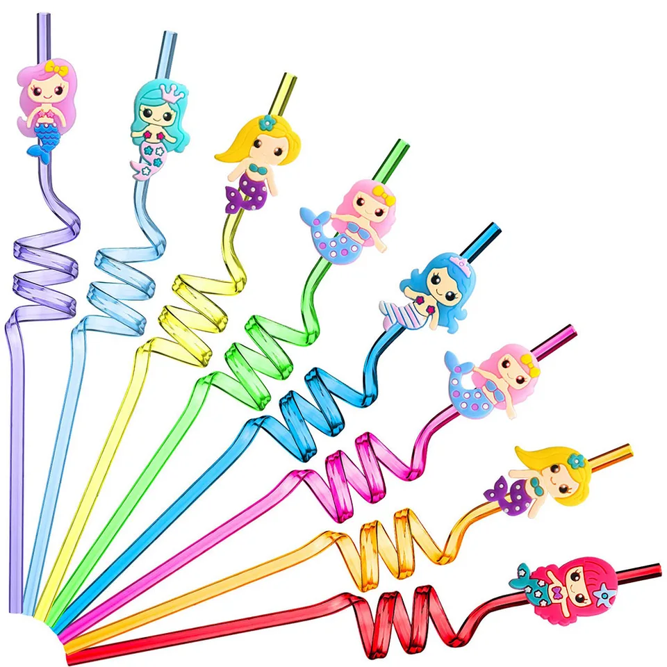 8pcs morská panna plastová slama opakovane použiteľné pitie Straw Mermaid Party Supplies pod more téma narodeninová oslava dekorácia