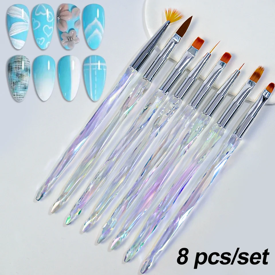 8pcs/set Aurora nechtov na nechty kefou kefou kreslenie kvetinové kvetinové/linky Peny Akrylové UV gélové kefové kefy Phototerapia Extension rezbárske pero Pen #*