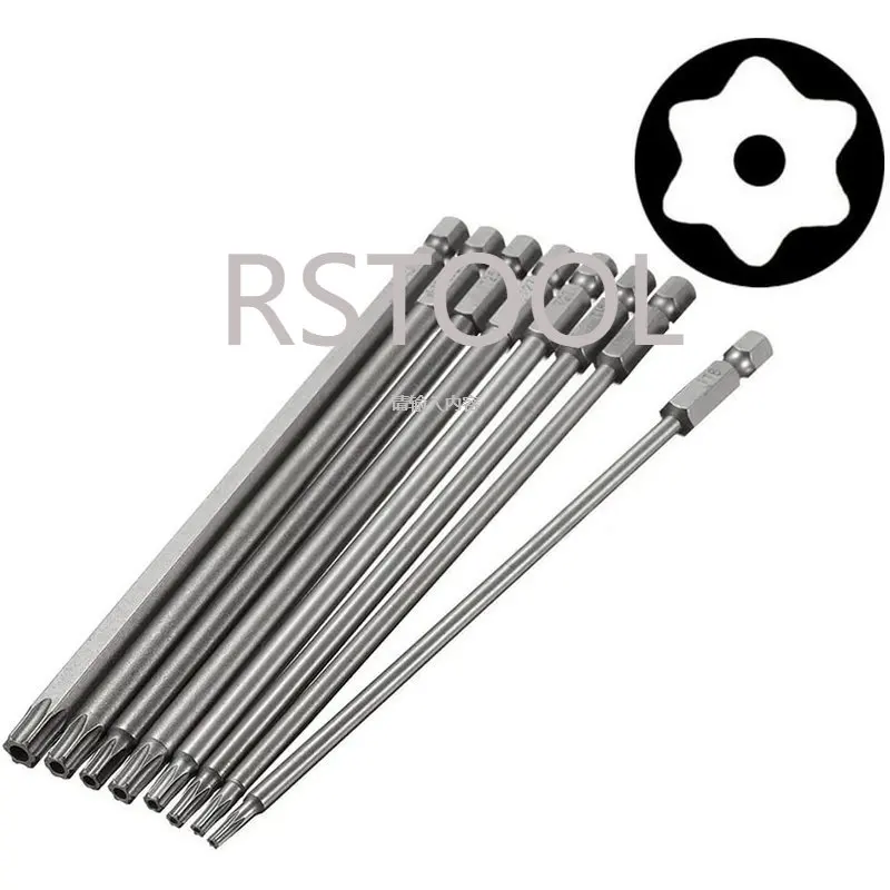 8pcs T8-T40 Magnetic Torx Head Screck Bit Bit Set 1/4 palca Hex Hex Driem 150 mm bezpečnostná manipulácia TAPPER Hviezda 6-bodová skrutkovacia súprava