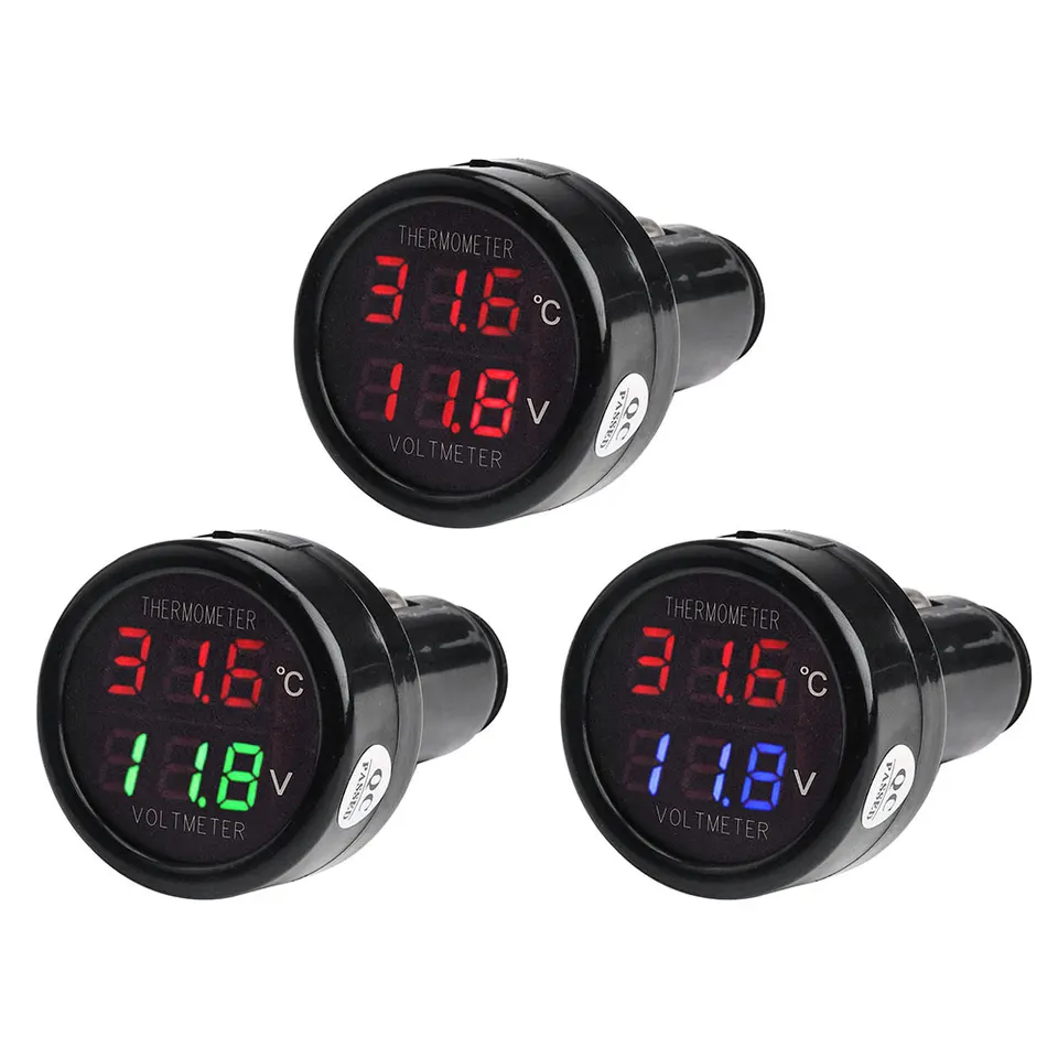 8v 36V Digitálne jednosmerné napätie vozidla Voltmeter Termometer Cigareta Stylghter 2 in 1 Monitor batérie
