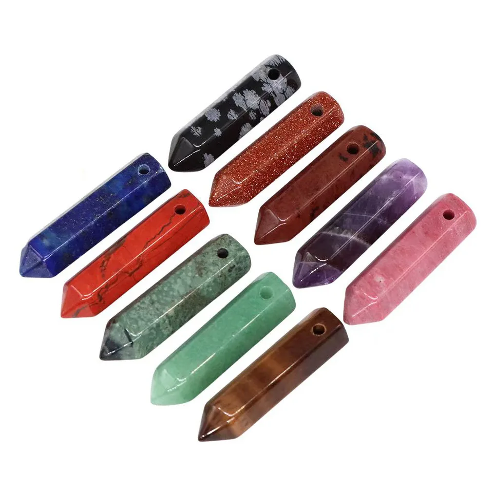8x30mm krištáľové vyvŕtané diery Point Hexagonálny stĺp Prírodný kameň Reiki Lieha Čakra prútik DIY Prívesok Náhrdelné kúzla