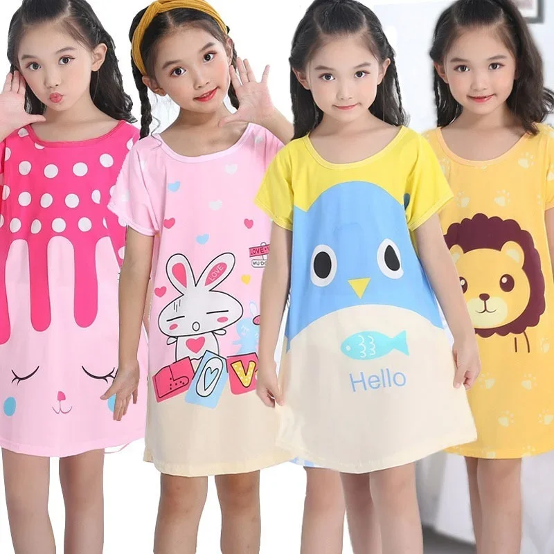 9-10Y Summer Girl Nightgown Cartoon pyžamy šaty pre deti tínedžerské šaty detské nočné dresy roztomilé detské oblečenie