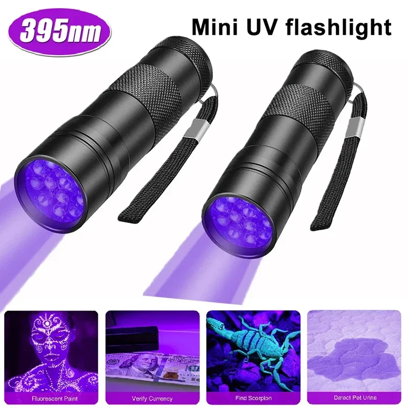 9/12 LED Proteble UV BLASKÁ BLINGLE LIGHT 395 NM Ultrafialové pochodne detektor čierneho svetla pre farbenie psov pre psie mazne a chyba postele