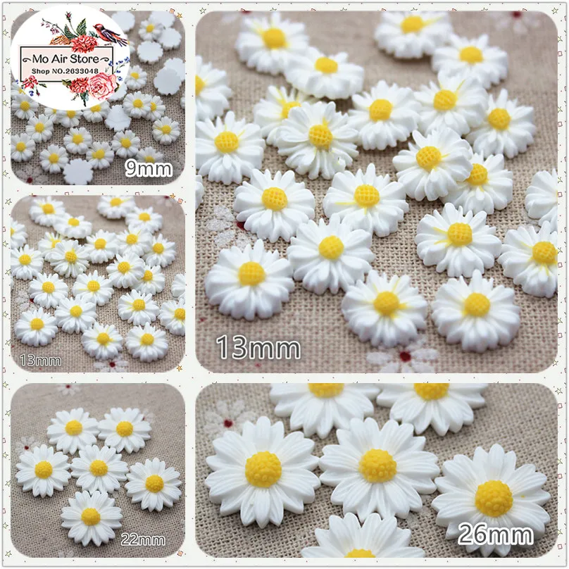 9/13/16/22/26/26mm mm biele Daisy Flower Resin Flatback Cabochon DIY šperky DECORÁCIA