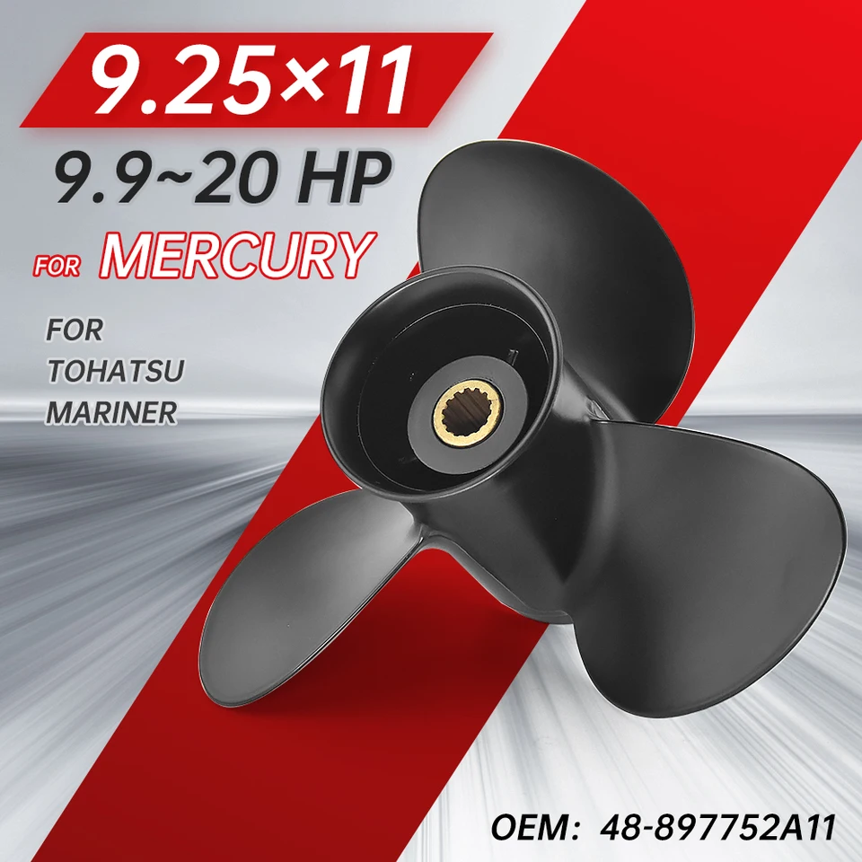 9.25*11 Outboard HURNER pre Tohatsu Mercury 9.9HP 15HP 20HP Hliníková zliatina z legovanej zliatiny 3 Blade 14 SPLINE MORINE MOTORA Part