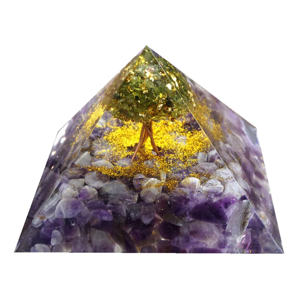 9,5 cm Veľký strom života Orgone Pyramíd Peridot ametyst kryštálovej energie Hojenie Čakra reiki Orgonit Pyramid EMF Ochrana EMF