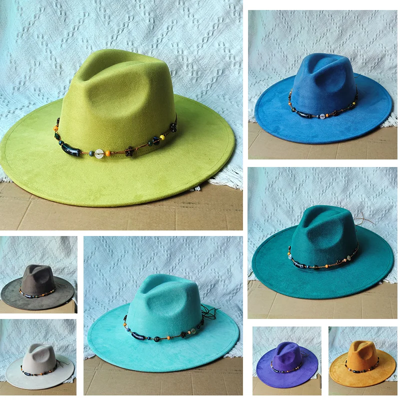 9,5 cm široký brim semišový klobúk fedora pre mužov Ženy Nový módny klobúk Topáčik plochý klobúk Flet Soft Hat Har
