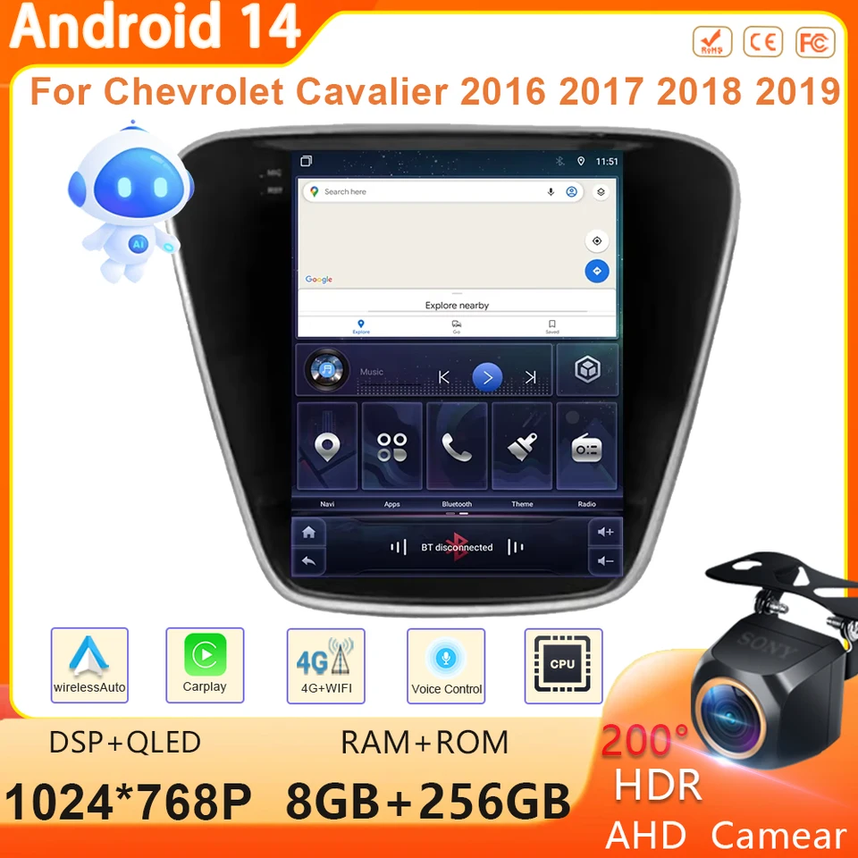 9.7 palca Android 14 Car Radio Stereo pre Chevrolet Cavalier 2016 2017 2018 2018 2019 Auto Radio CarPlay Multimedia Auto 4G WiFi BT